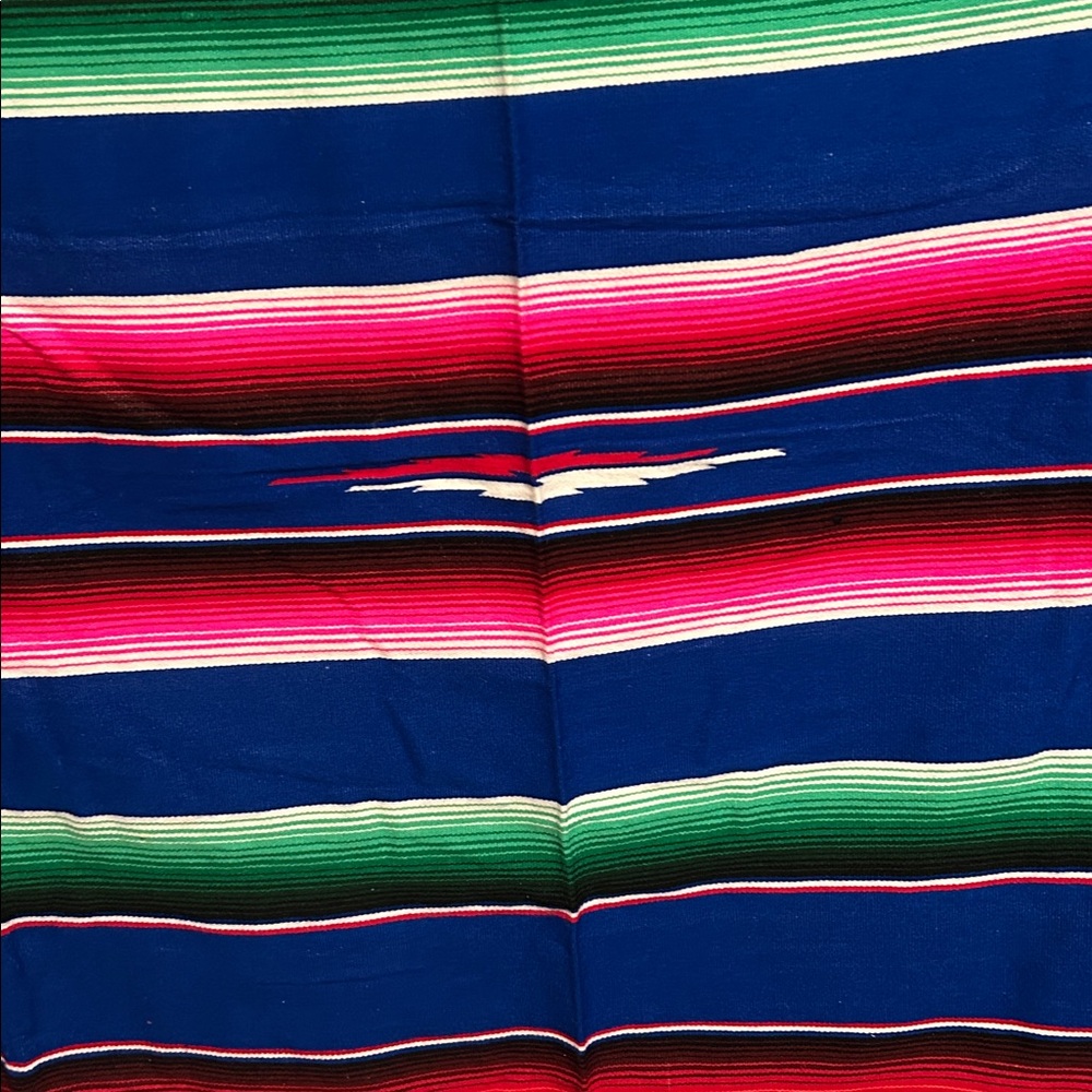 Mexican Serape Vibrant Multi-Colored 84 L X 60 1/2 Full Size Blanket Fringes - Picture 5 of 14